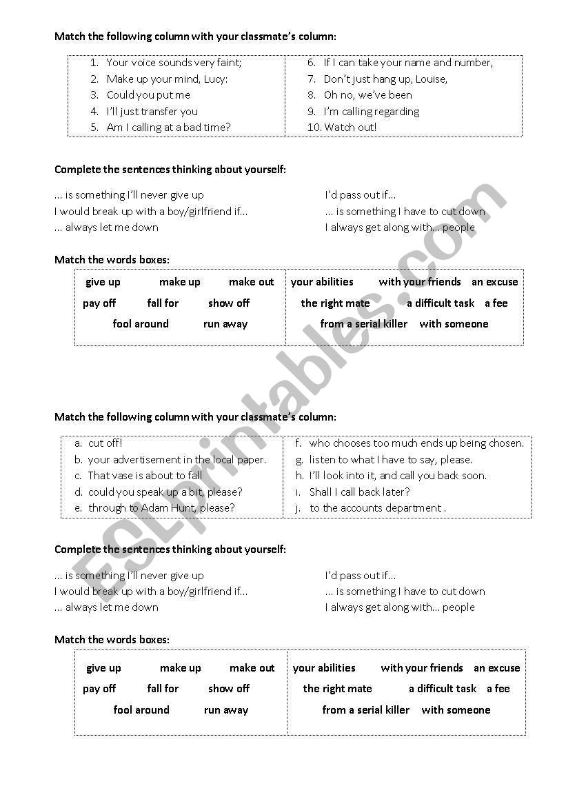 Phrasal Verbs (2 sets per page)