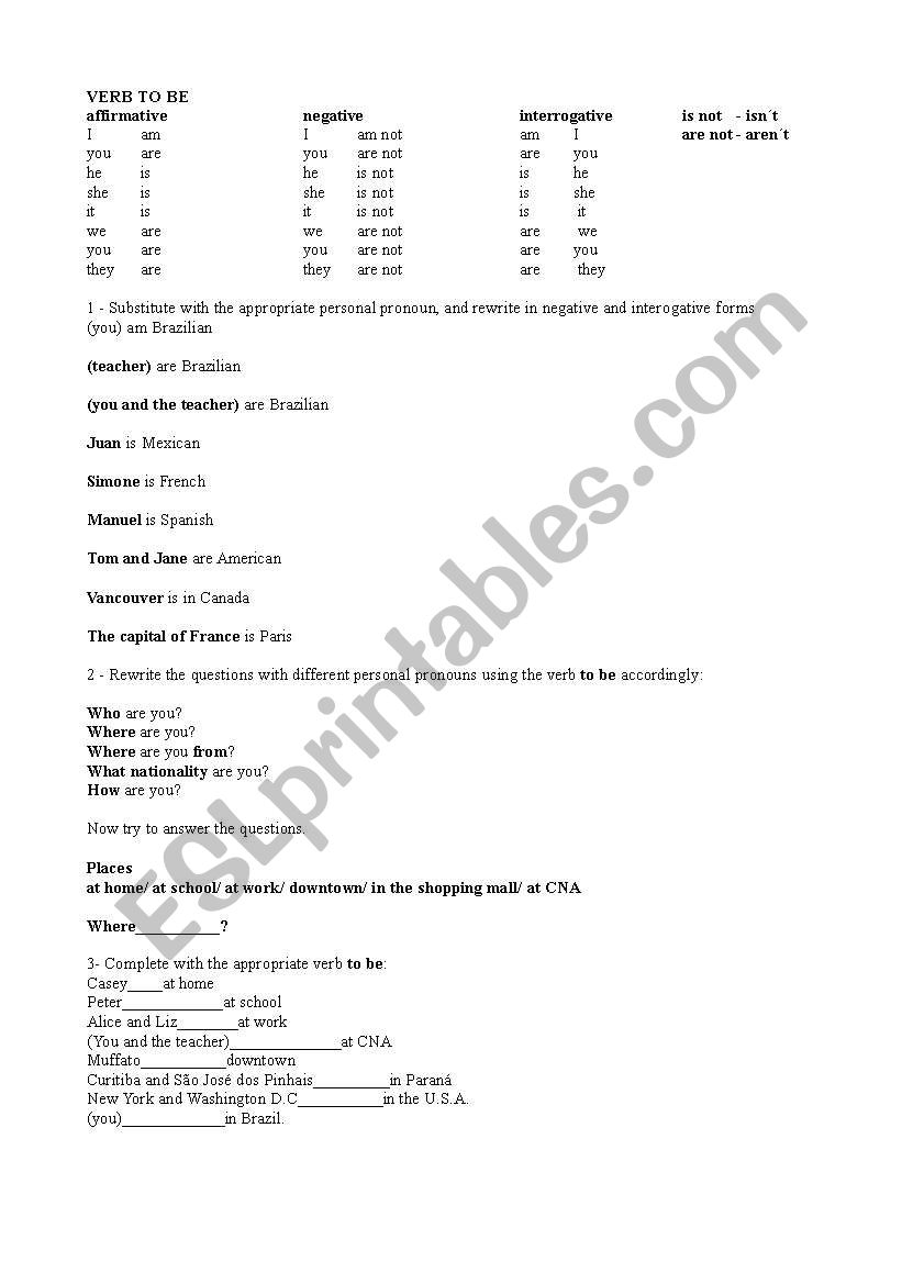 verb to be- present tense worksheet