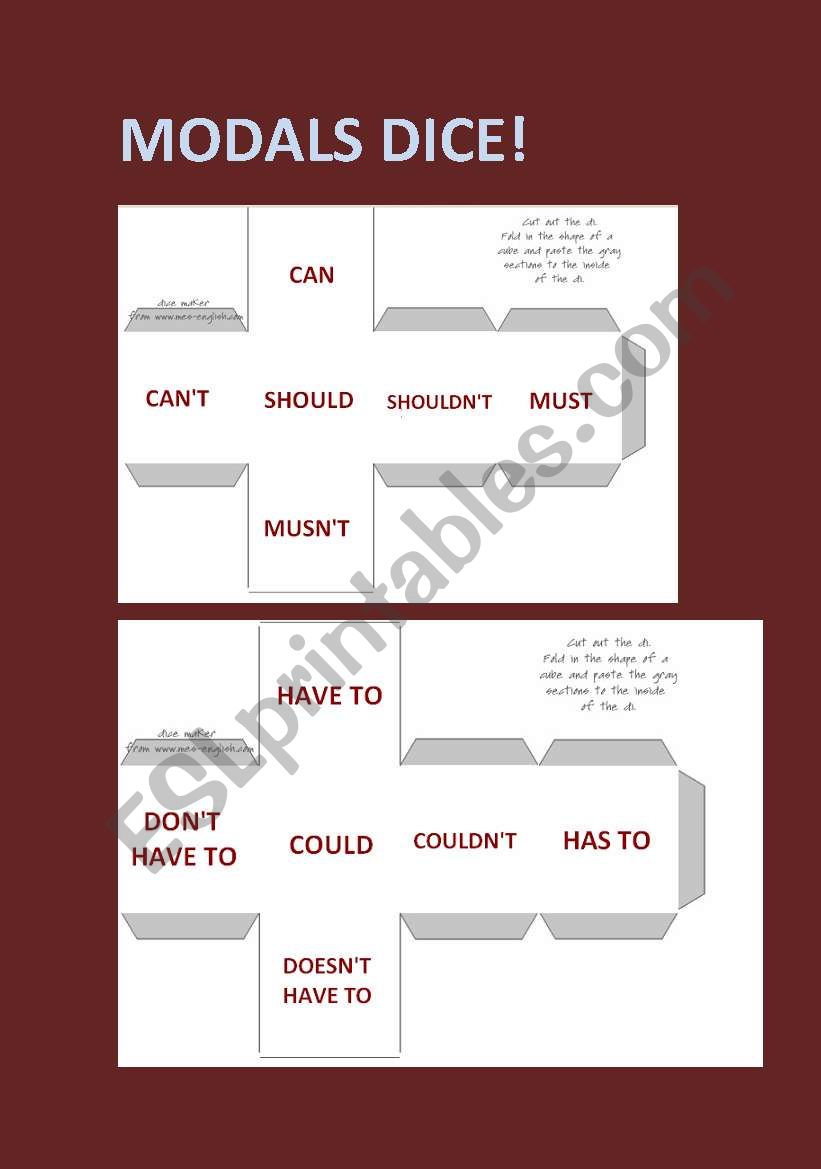 MODALS - DICE worksheet