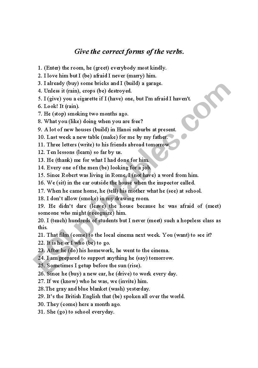 verbs worksheet