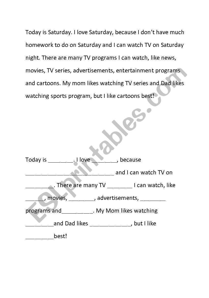 TV programme  worksheet