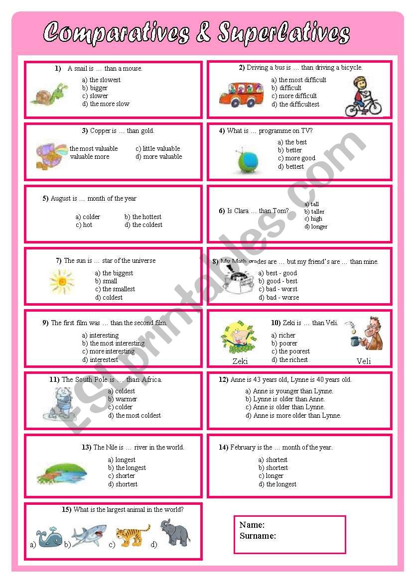 comparatives & superlatives - multiple choice test