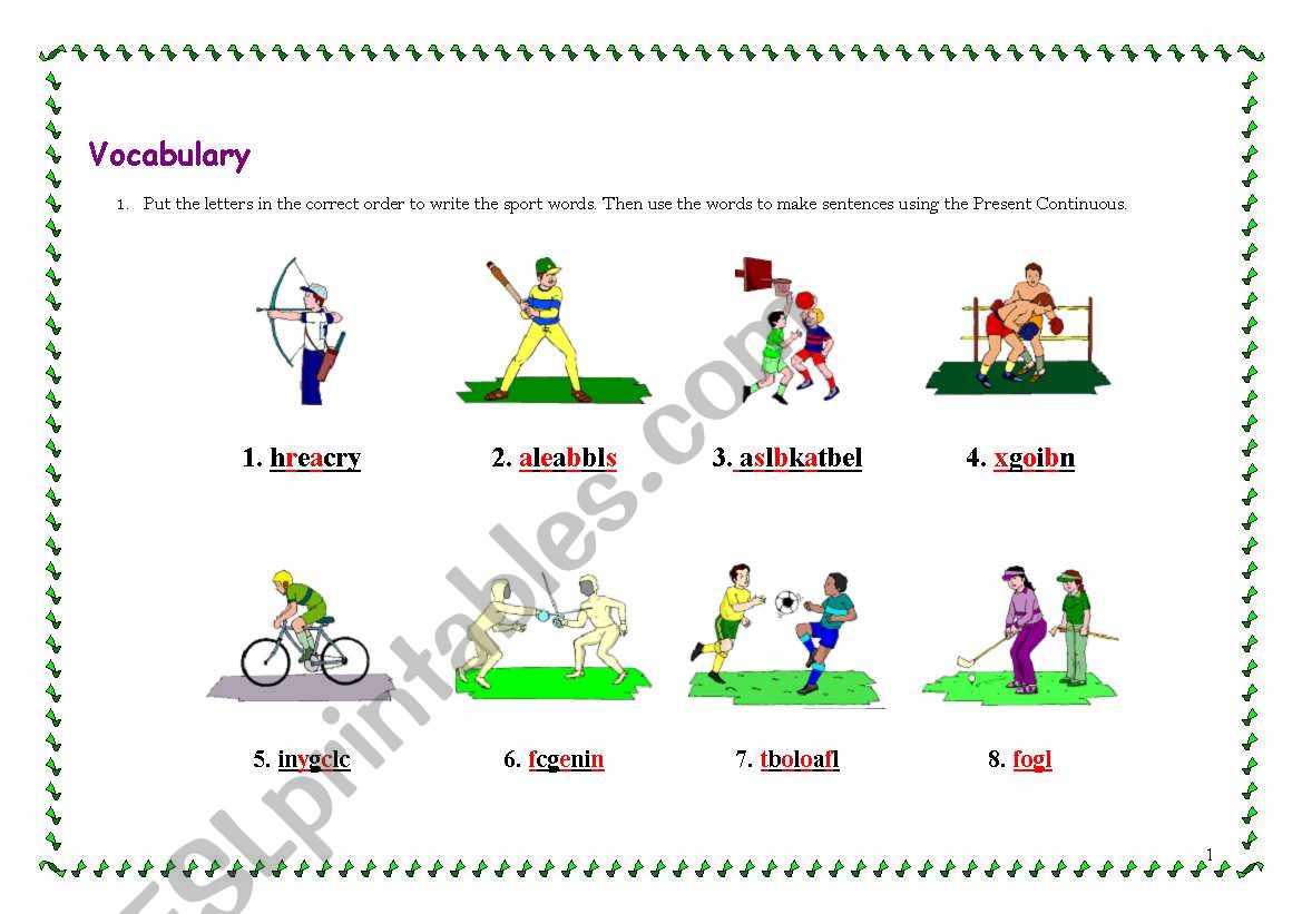 Sports vocabulary worksheet