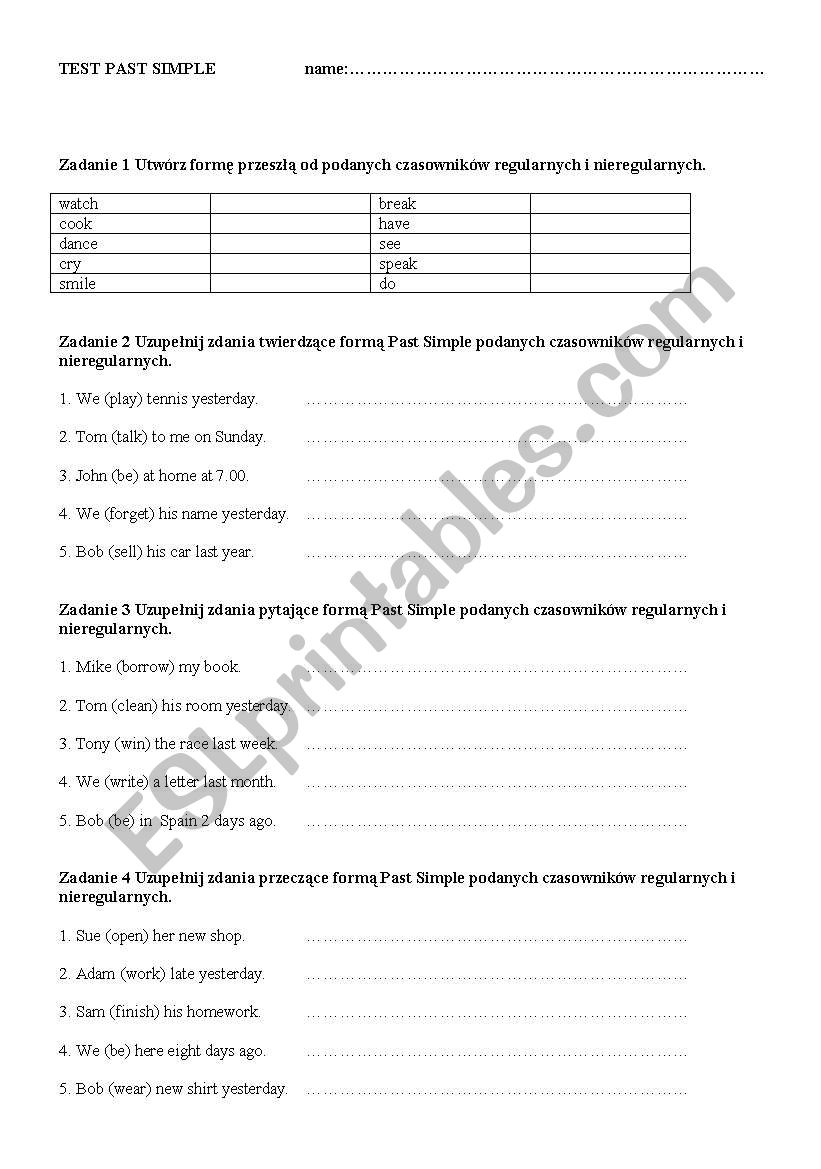 test past simple worksheet