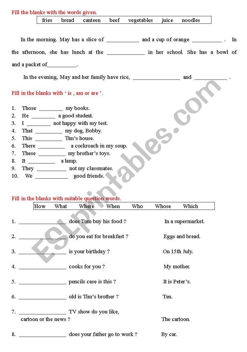P.5 English worksheet