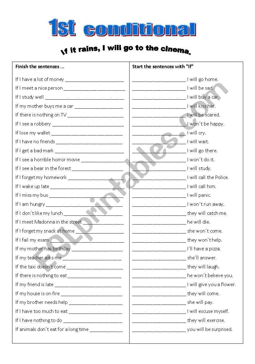 1st conditional exercise - finish the sentences