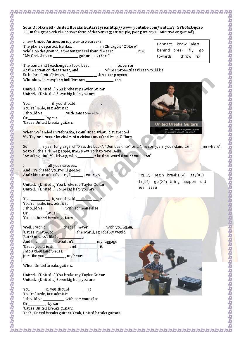 Song United breaks guitars worksheet