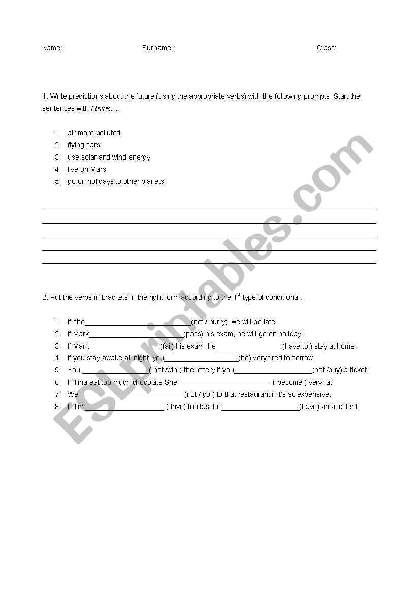  1st conditional and predictions exam