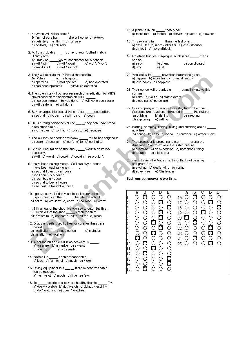 quiz for 11 classes wit answer key