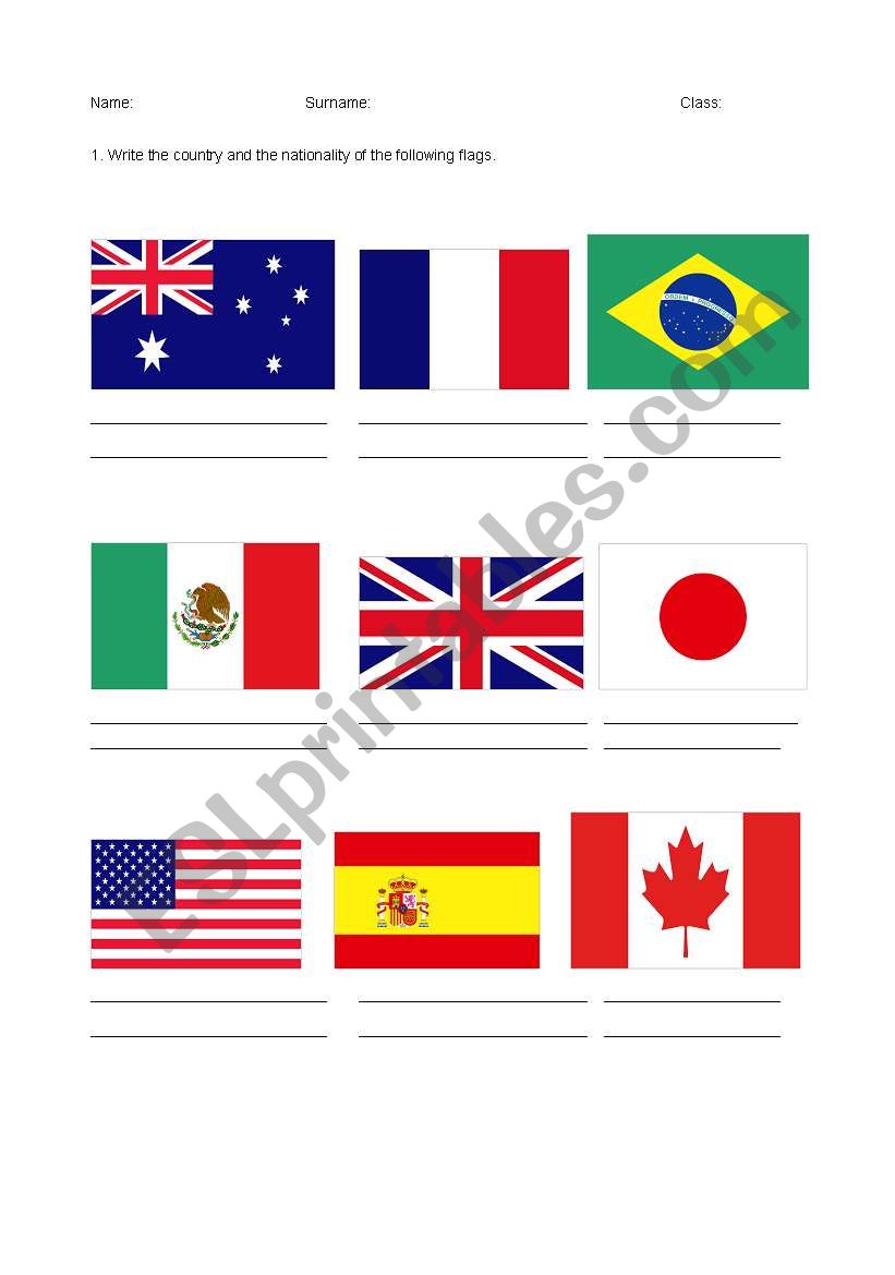Countries and nationalities exam