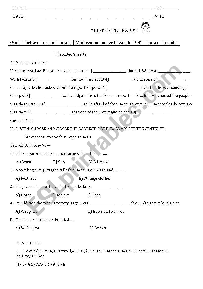 Listening Exam worksheet