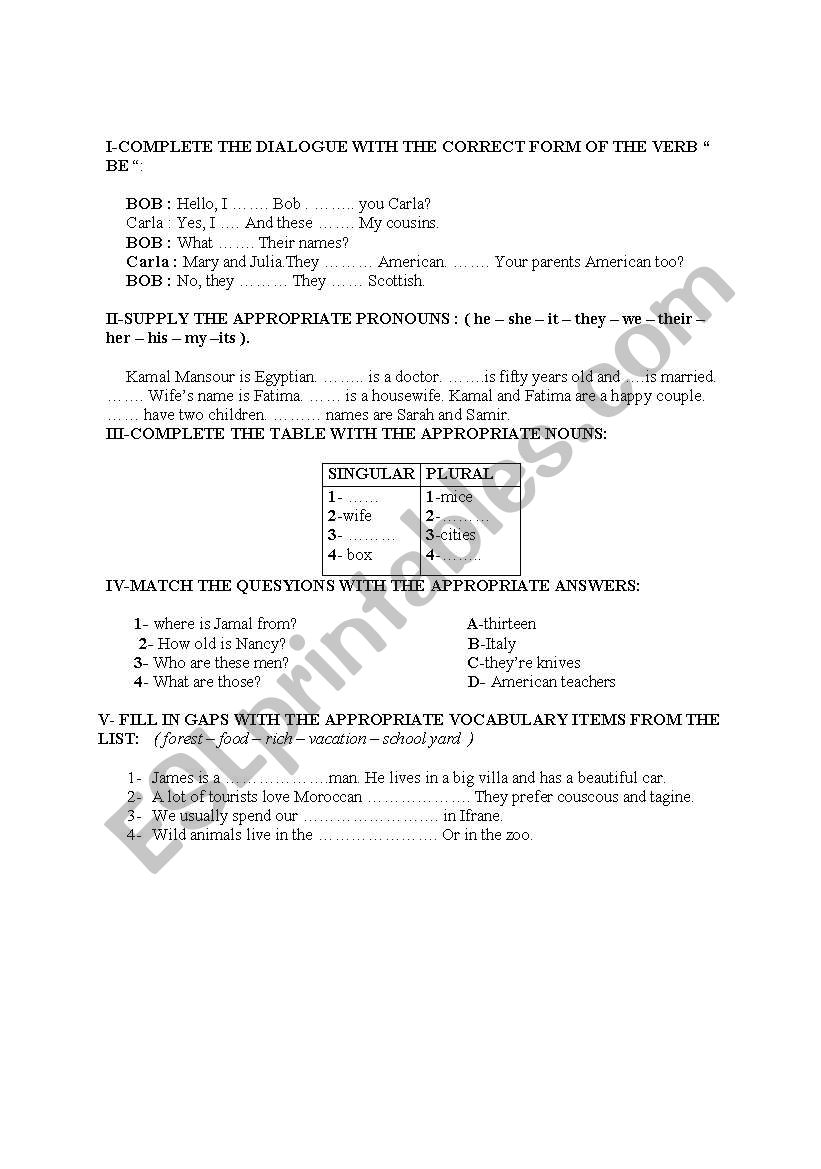quiz for elementary stufents worksheet