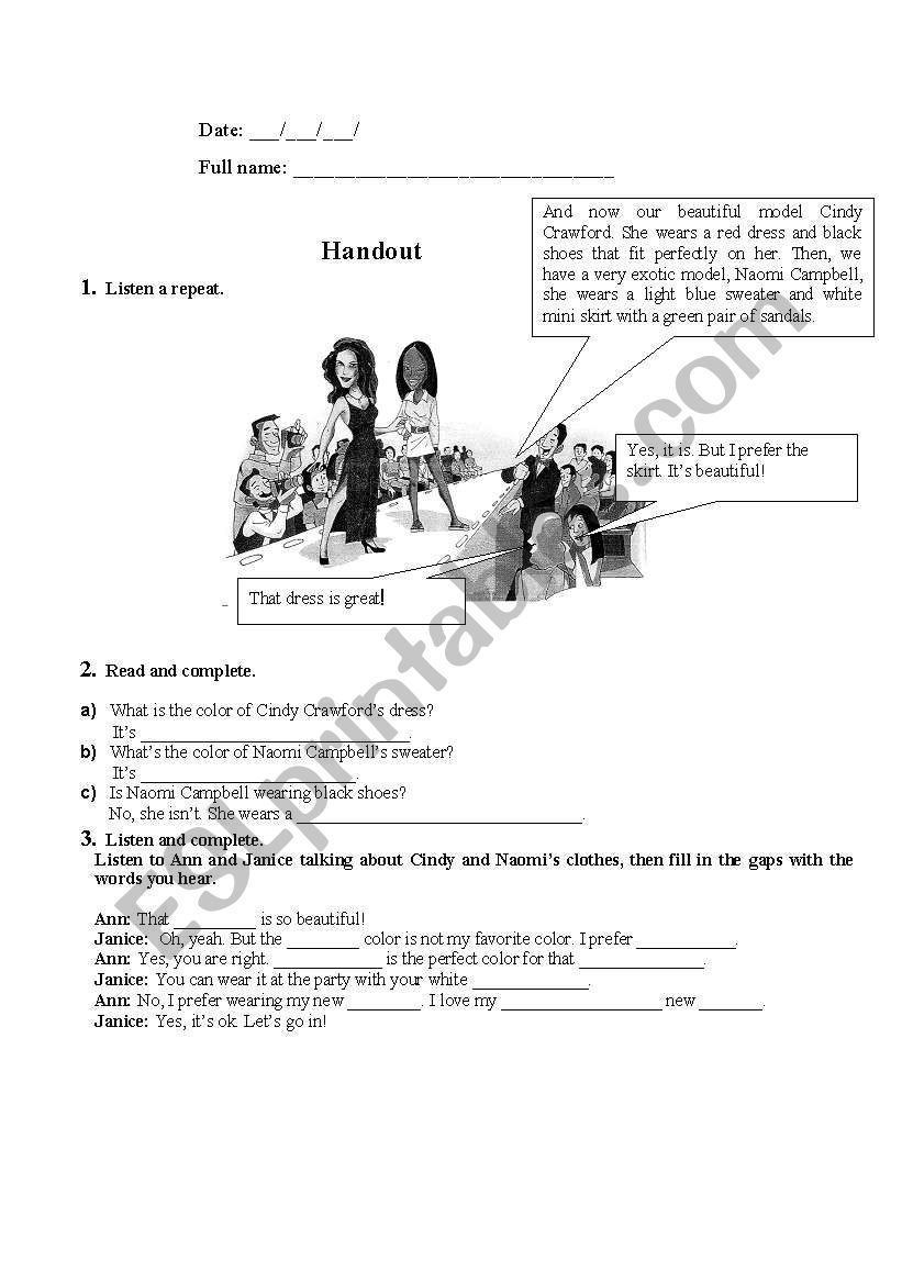 Clothes and colors worksheet