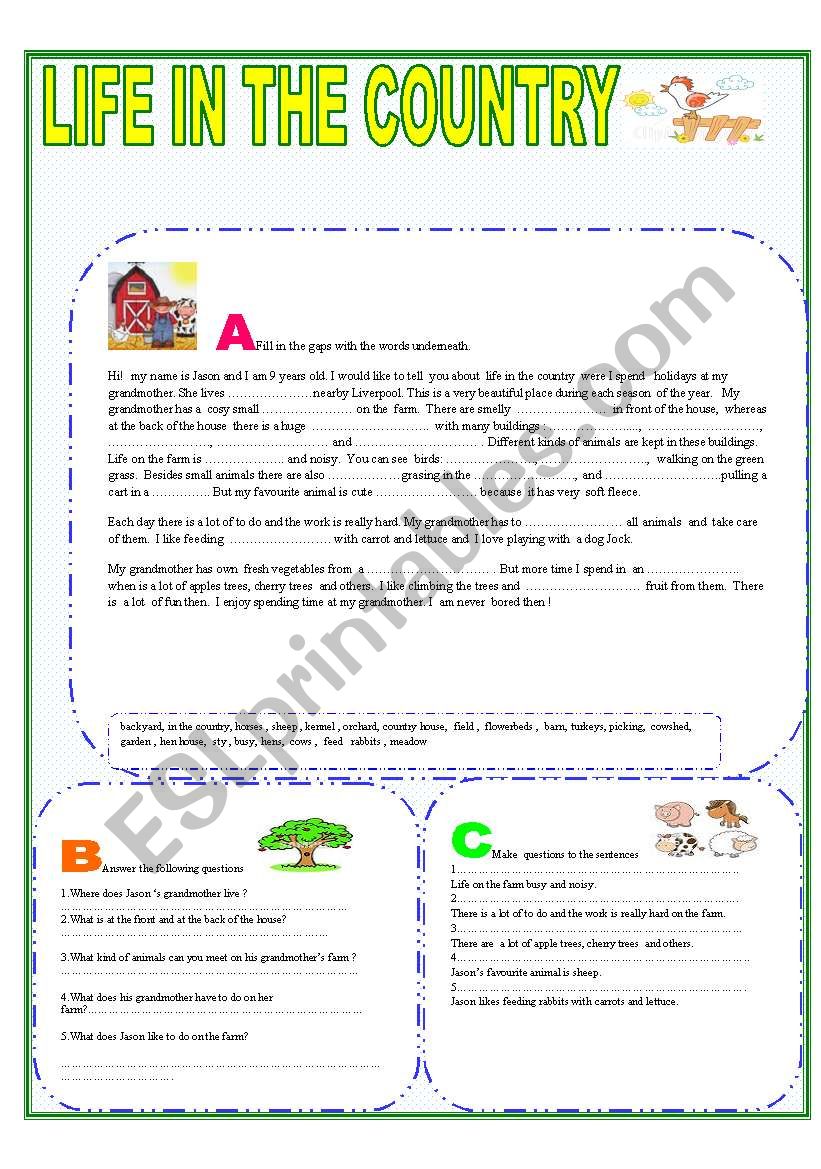 country, village worksheet