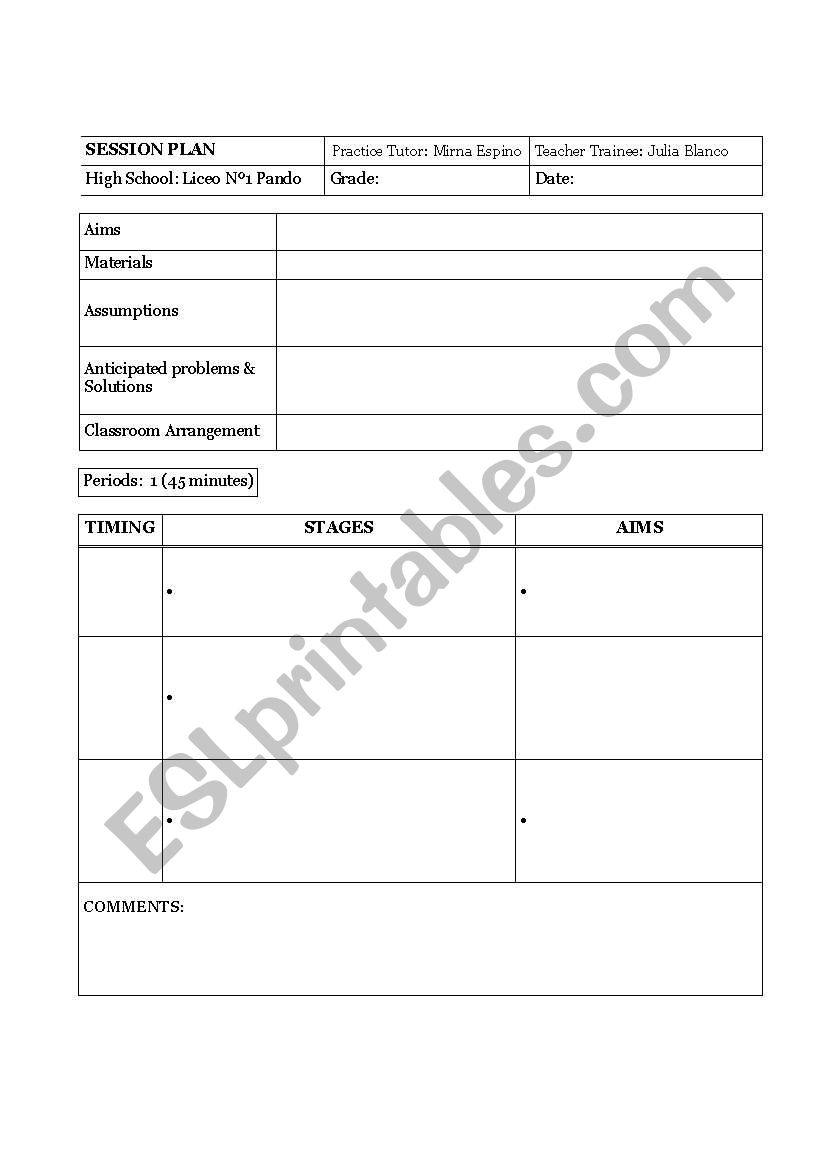 Lesson Plan Sheet worksheet