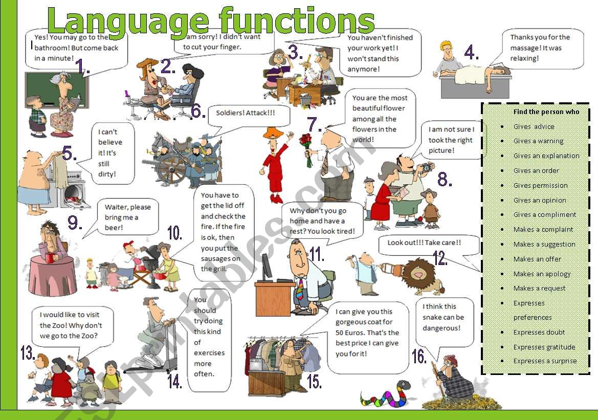 Language functions  worksheet