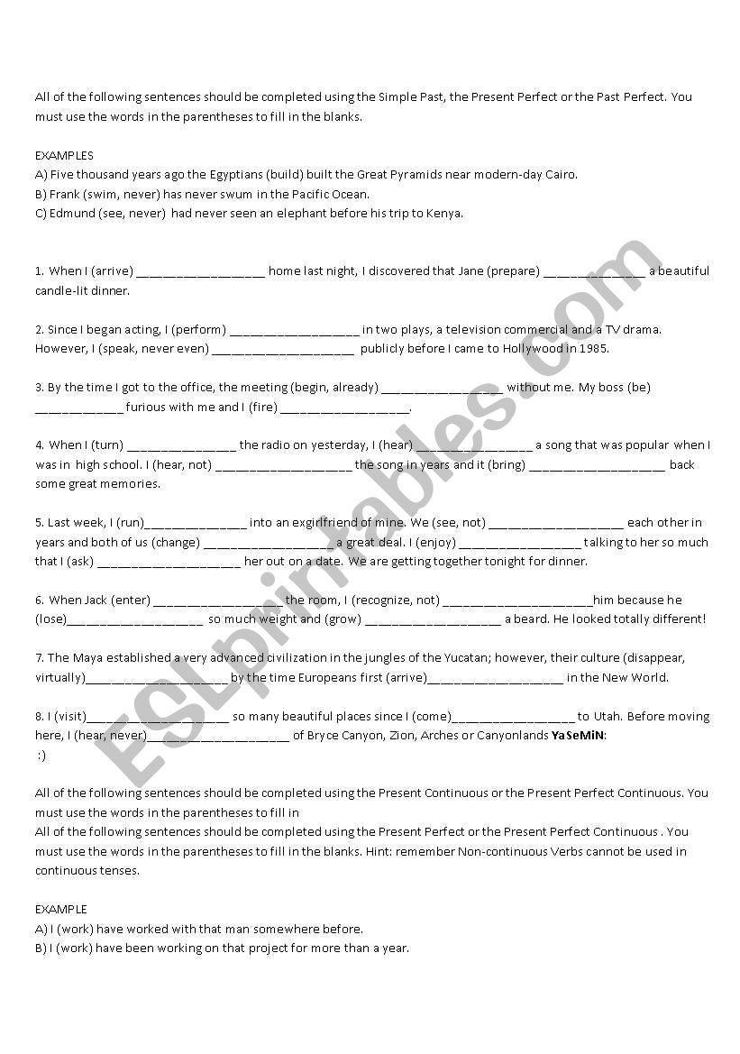 mixed tenses worksheet