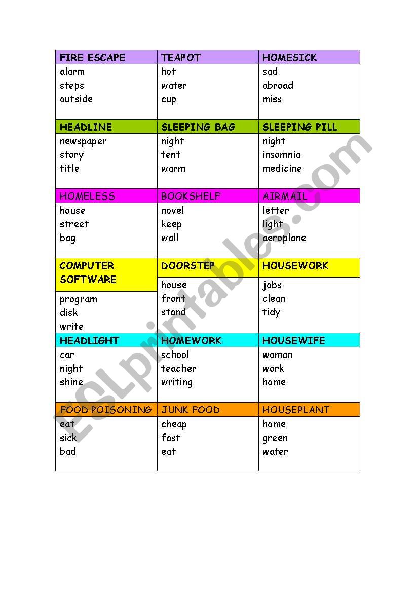 COMPOUND WORDS TABOO worksheet