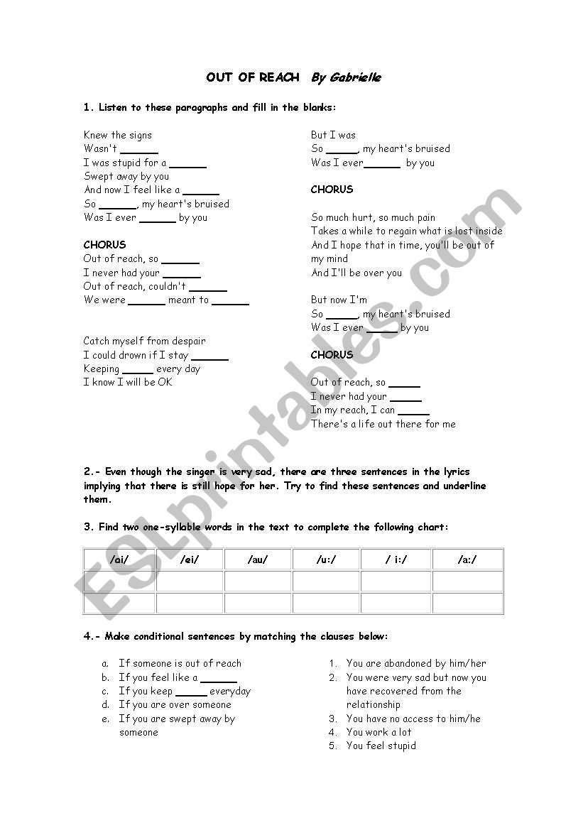 Gabrielle - Out of Reach worksheet