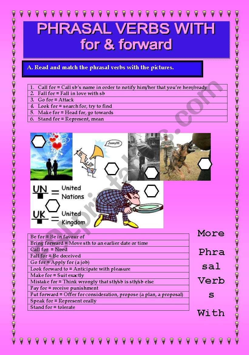 PHRASAL VERBS: FOR & FORWARD worksheet