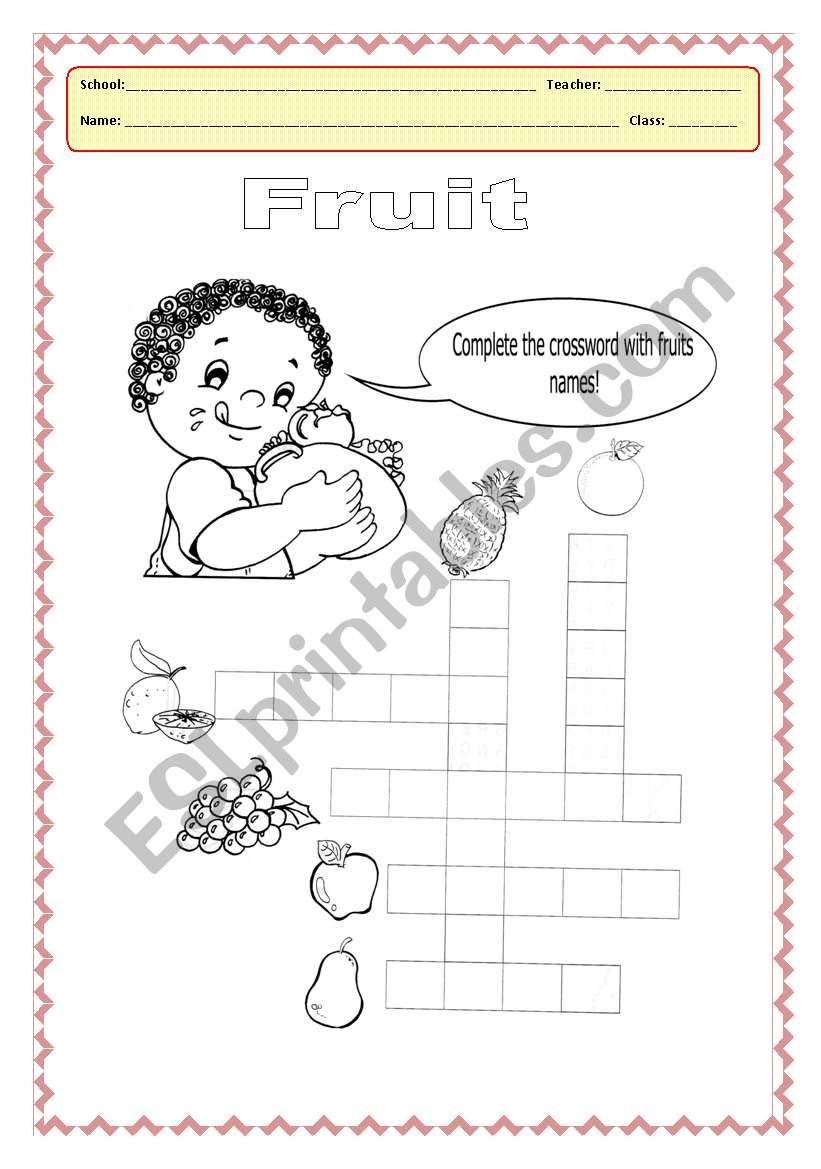 Fruit Crossword worksheet