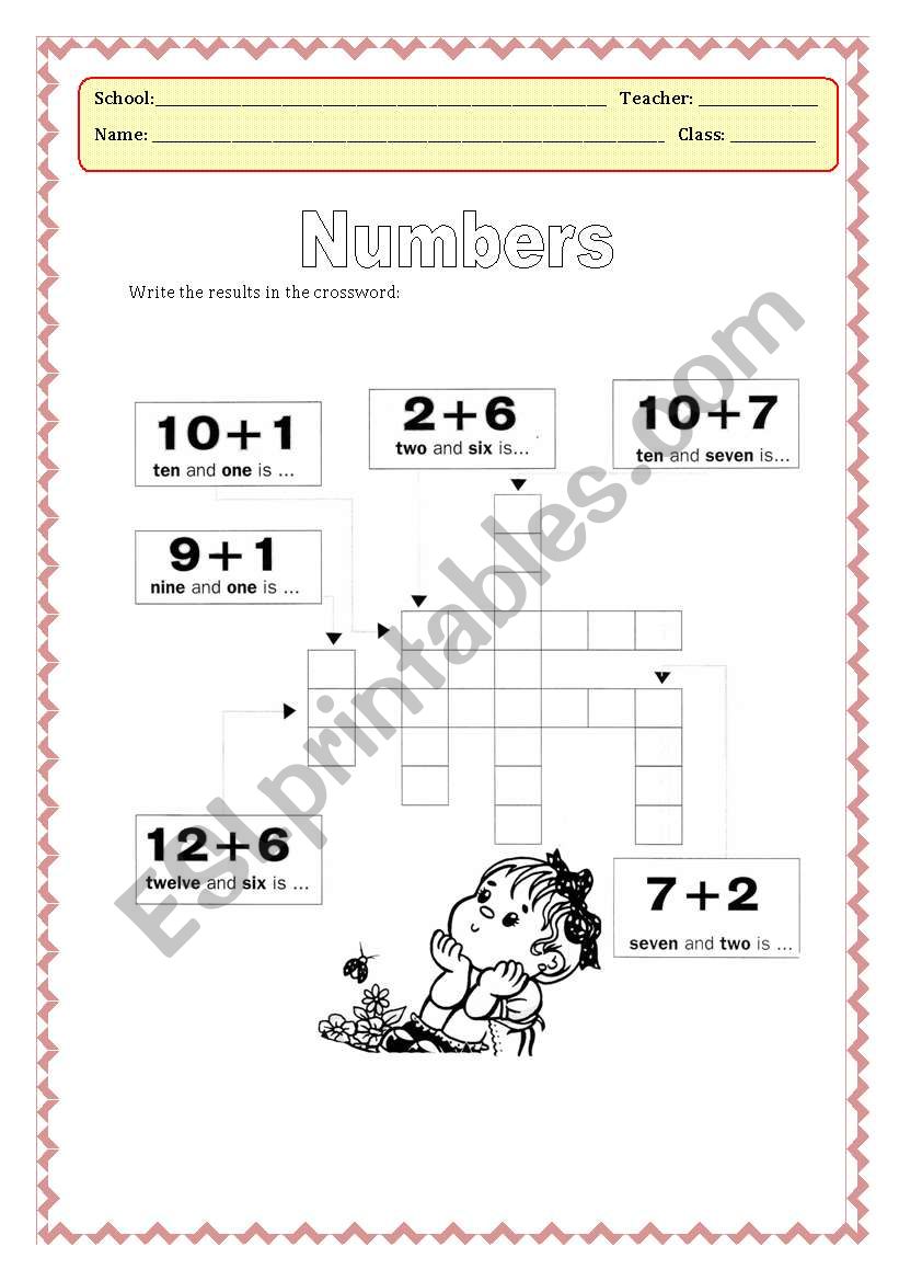 Numbers Crossword worksheet