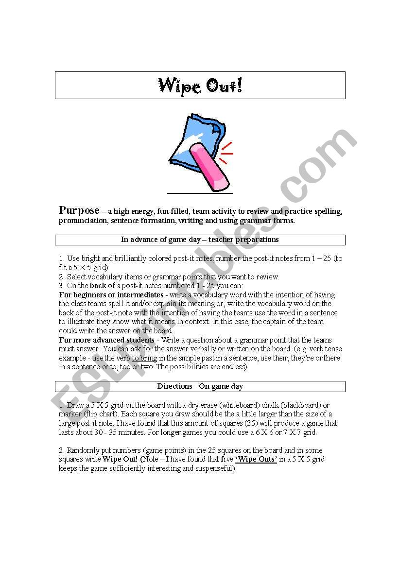 Wipe Out worksheet