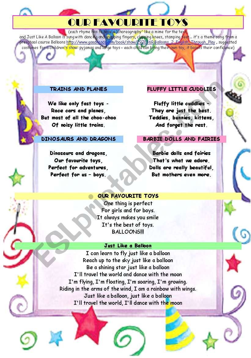 OUR FAVOURITE TOYS original rhymes for kids´ shows ESL worksheet by
