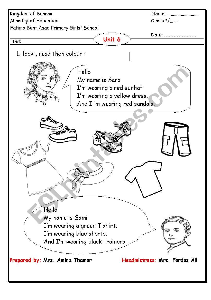 colouring clothes worksheet
