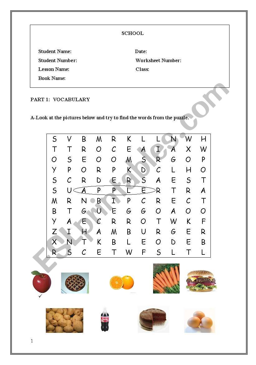 Food- Likes and dislikes worksheet