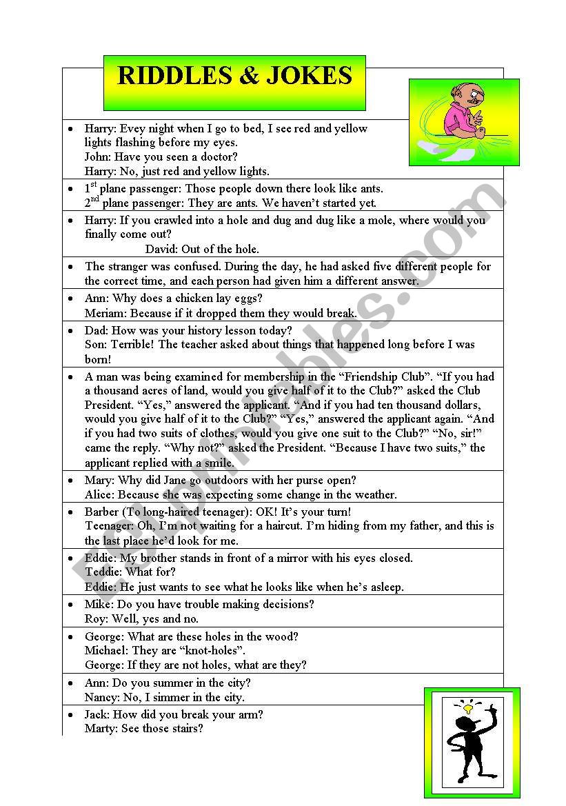 riddles and jokes in english worksheet