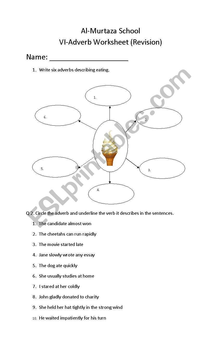 Adverb class vi worksheet