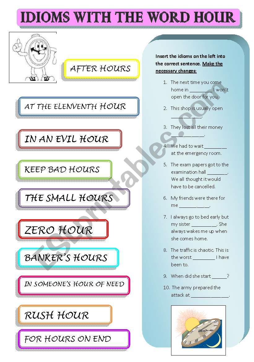 IDIOMS WITH THE WORD HOUR worksheet