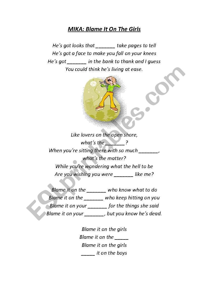 MIKA: Blame it on the girls worksheet