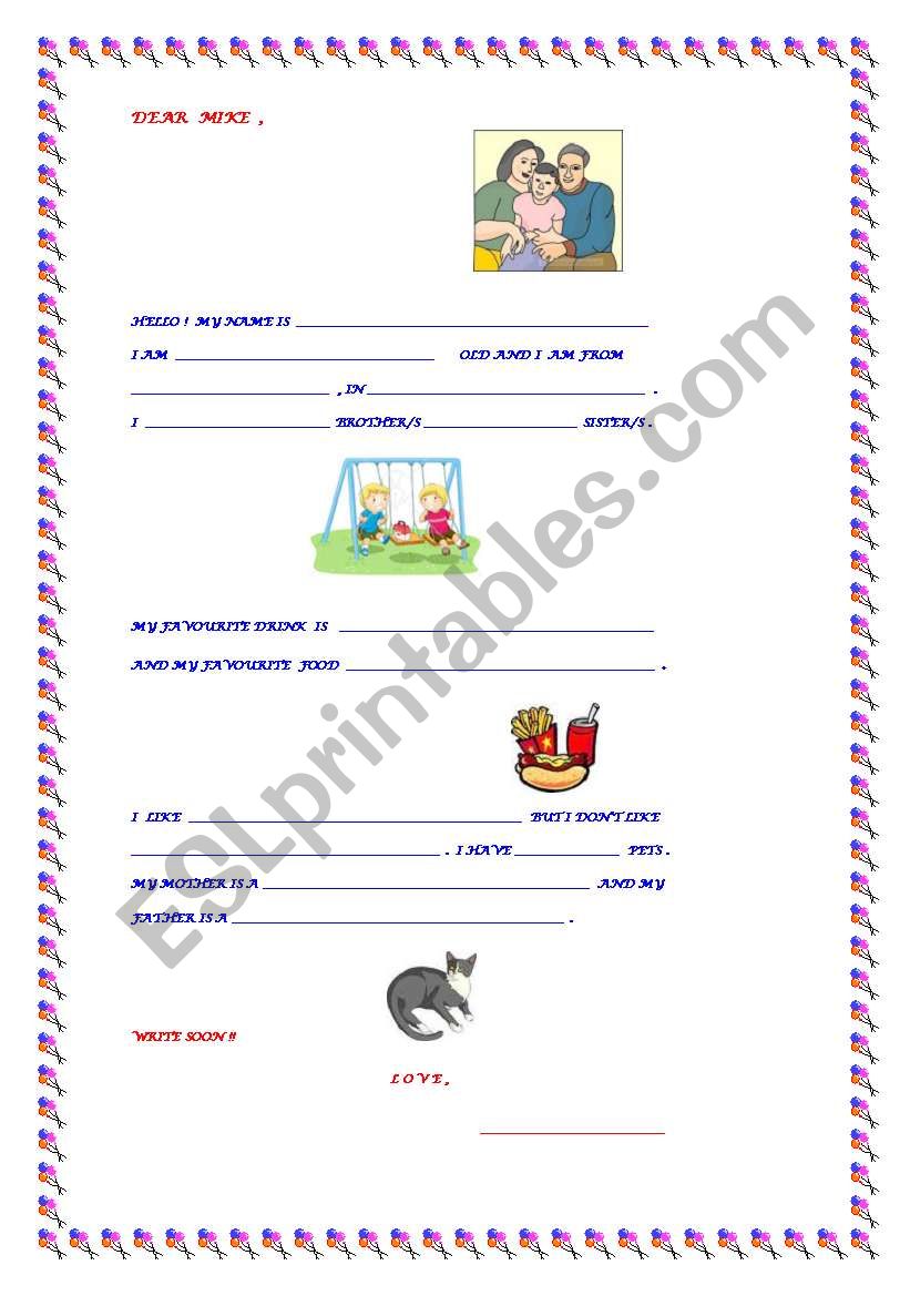 Letter to a penfriend worksheet