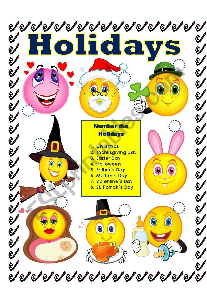 Holidays worksheet