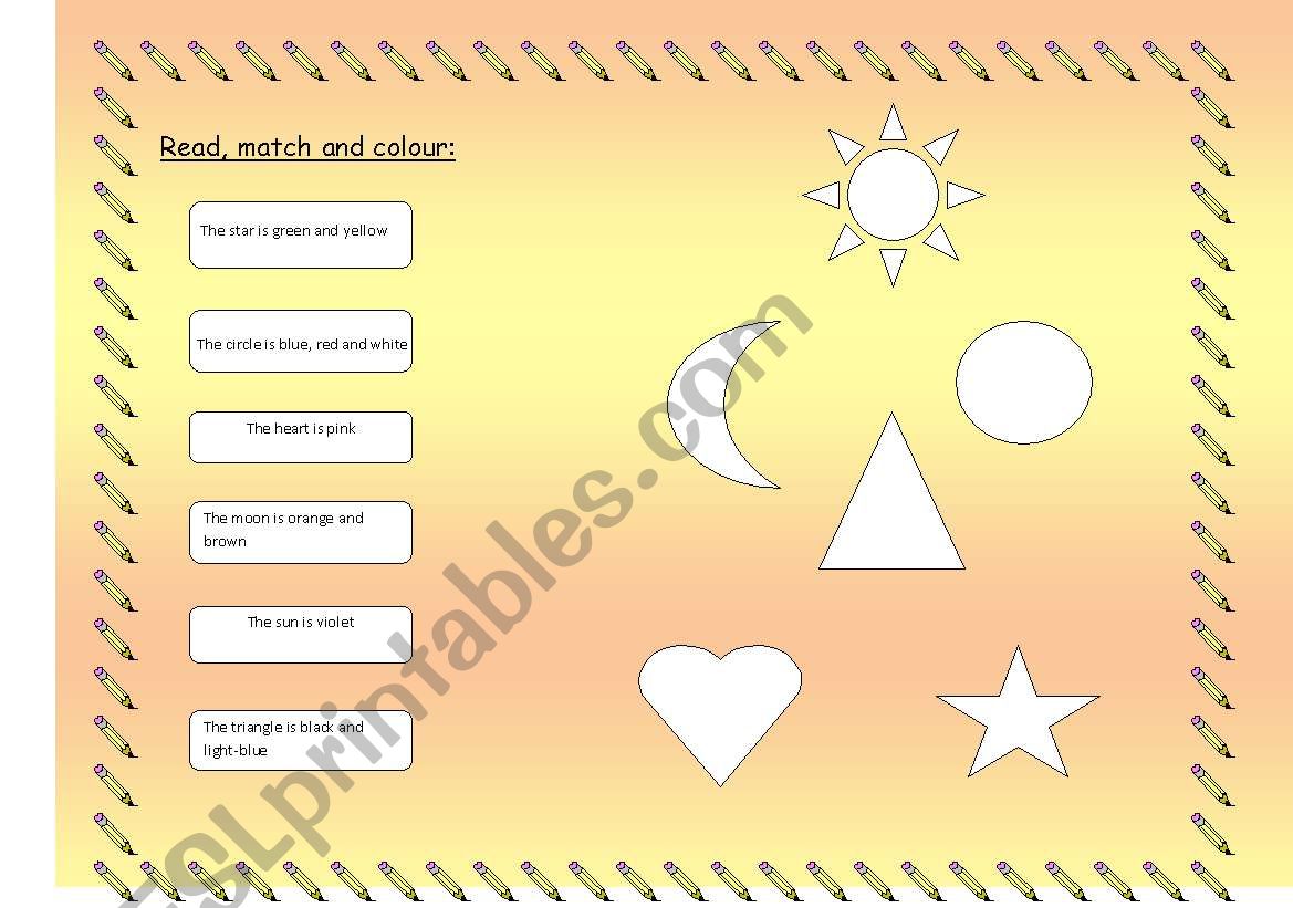 read, match and colour worksheet