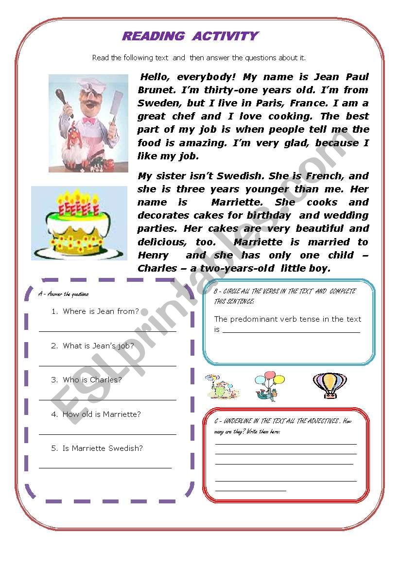 READING ACTIVITY - A FRENCH CHEF