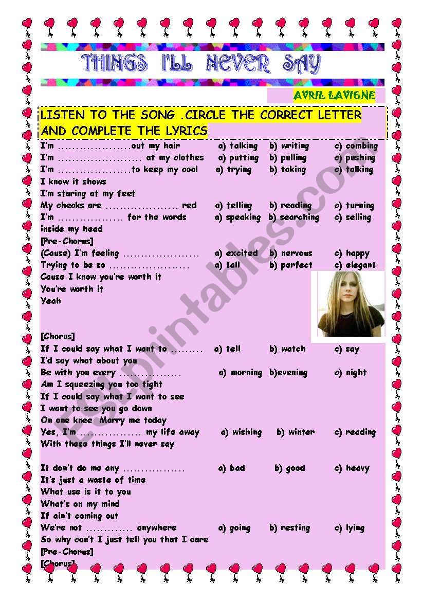 SONG: THINGS ILL NEVER SAY - Avril Lavigne