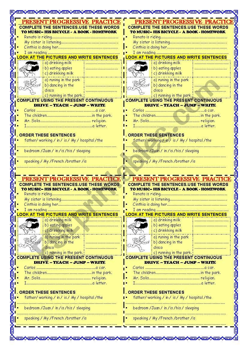 PRESENT PROGRESSIVE PRACTICE worksheet