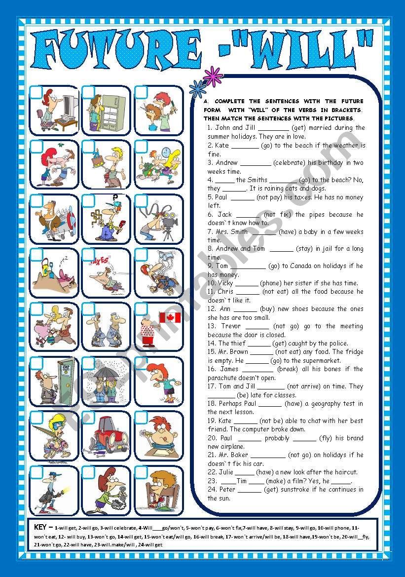 FUTURE FORM WITH WILL - AFFIRMATIVE, NEGATIVE and INTERROGATIVE FORMS (+KEY) - FULLY EDITABLE