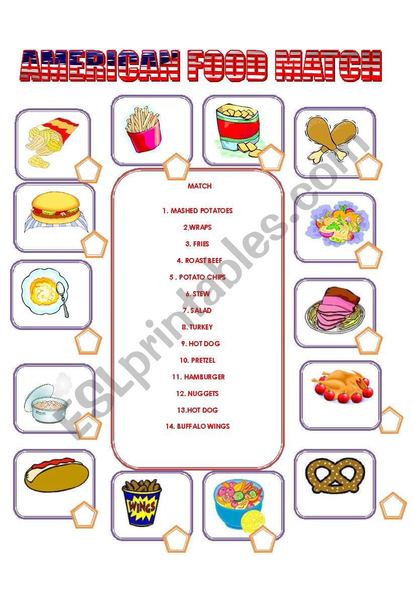 AMERICAN FOOD MATCH worksheet