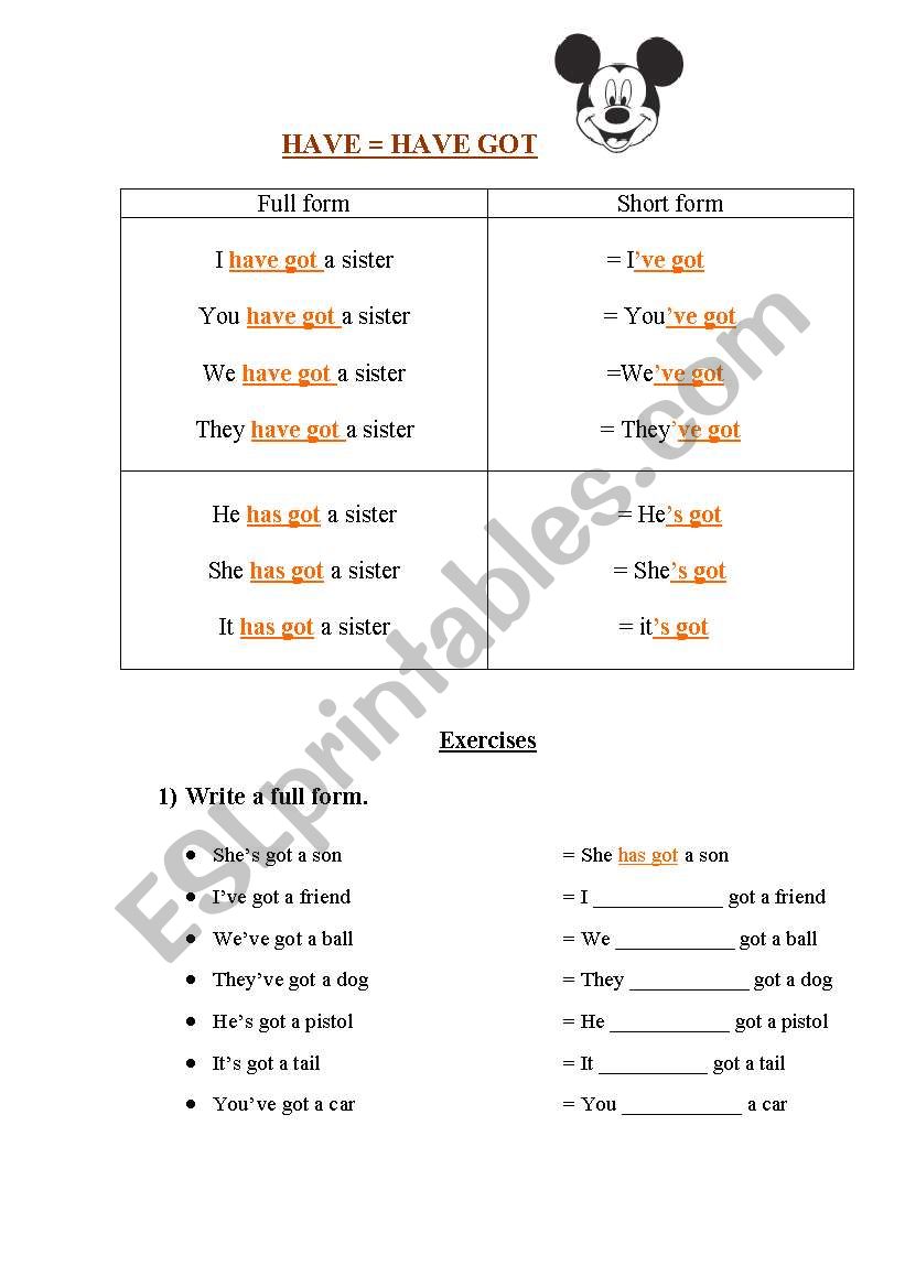 Present Simple (HAVE/HAS) worksheet