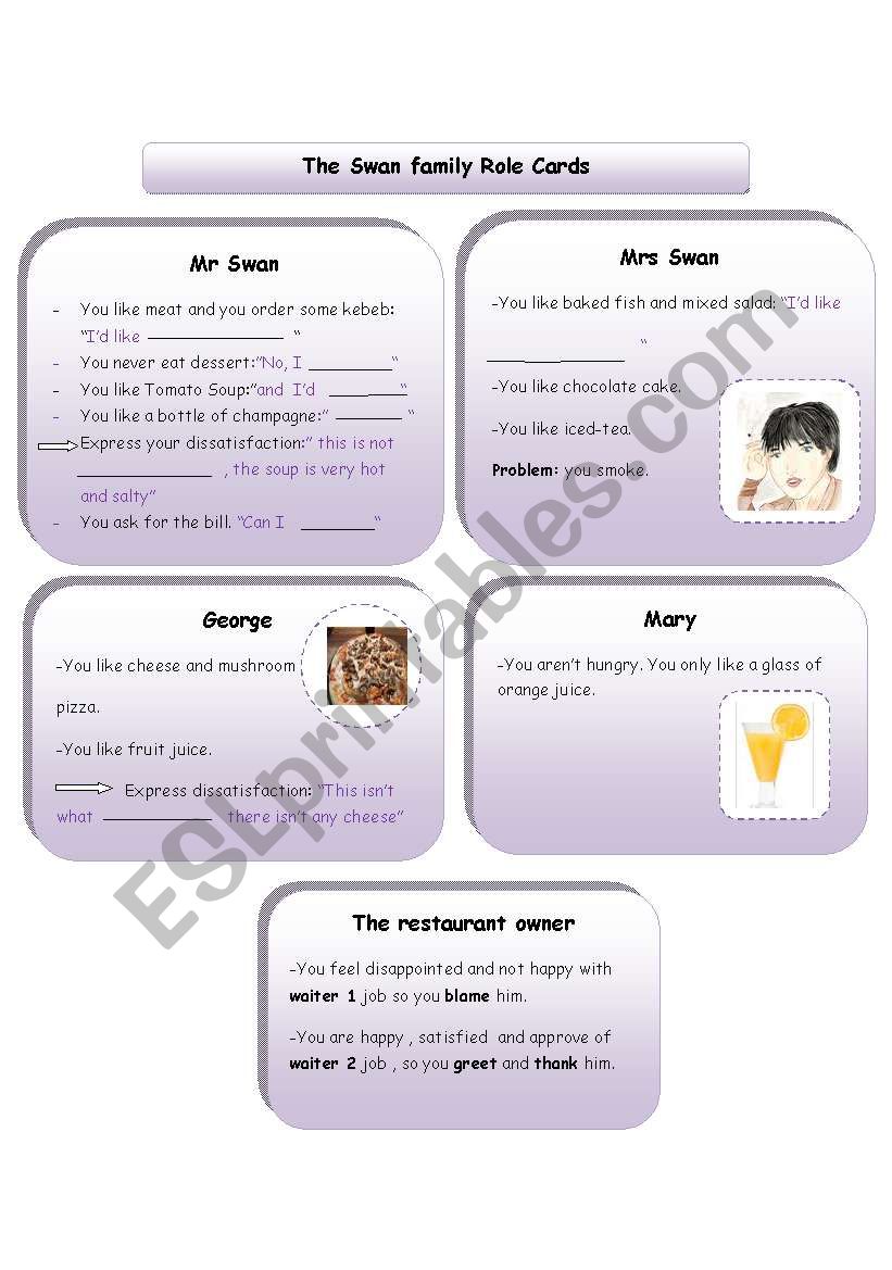ROLE-PLAY :AT THE RESTAURANT (FAMILY 2 ROLE CARDS)