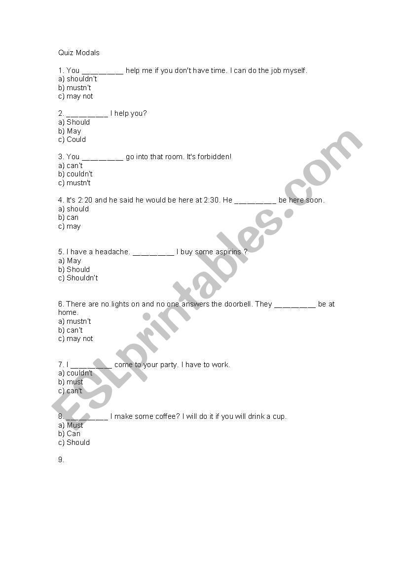 Exercises Modal Verbs worksheet
