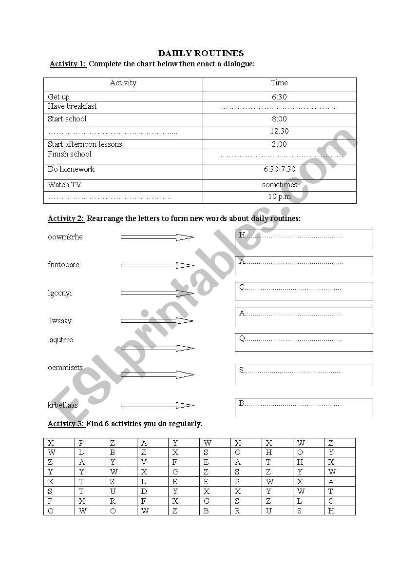 DAILY ROUTINES worksheet