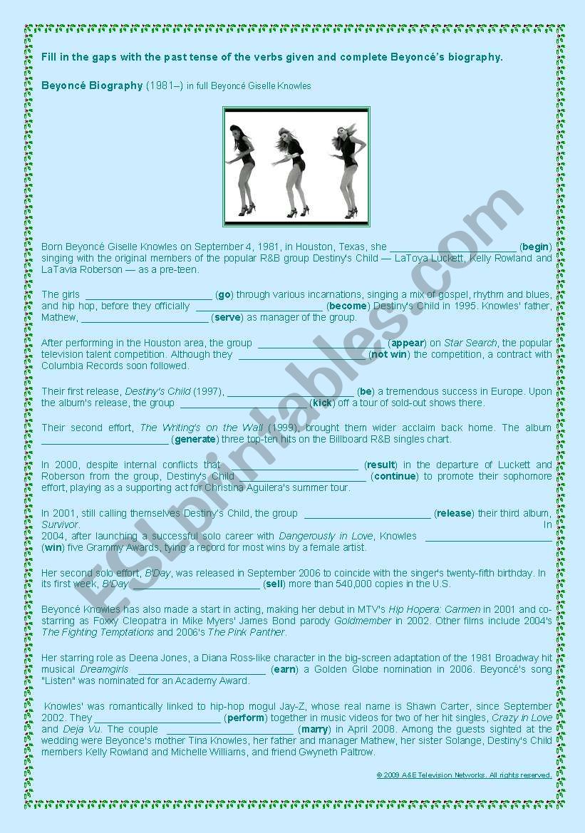 Beyonc worksheet