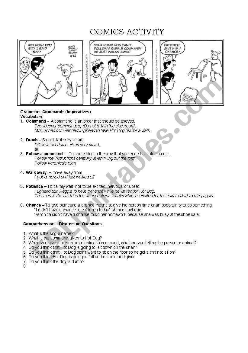 Imperative Using Comics worksheet