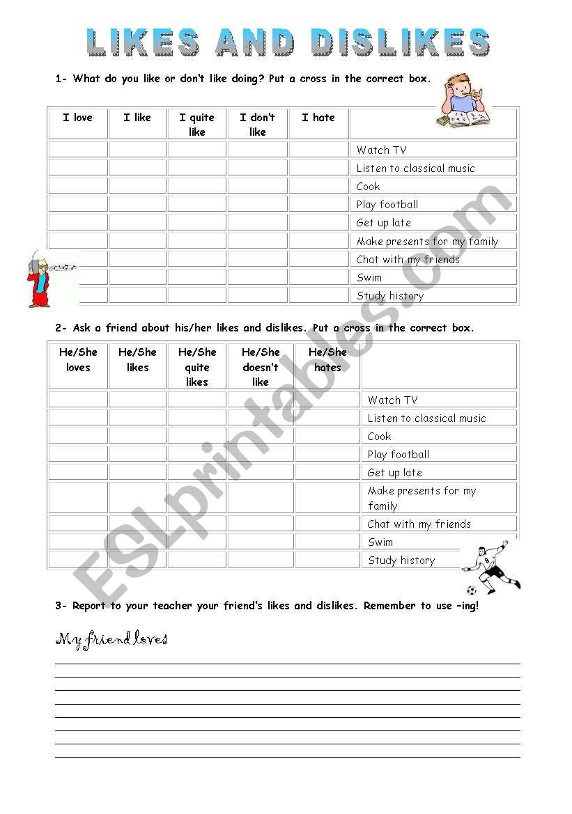 Likes and dislikes worksheet