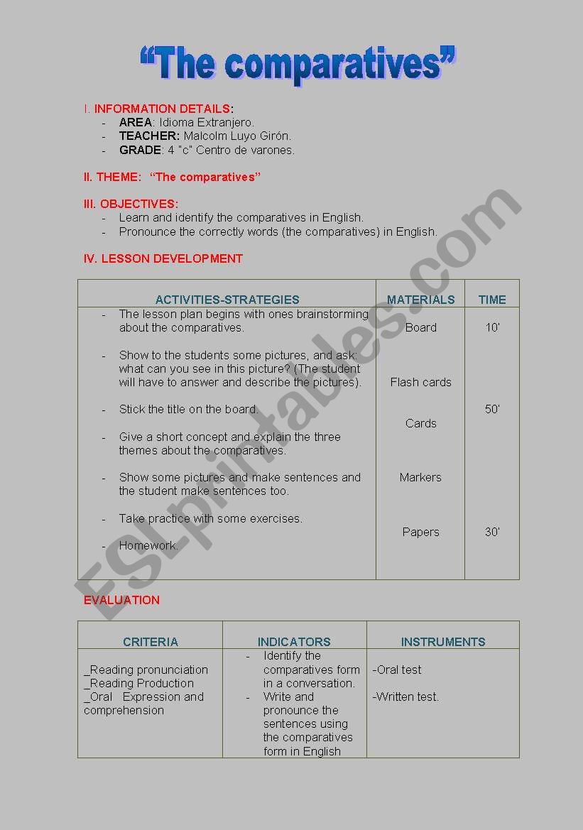 the comparatives worksheet